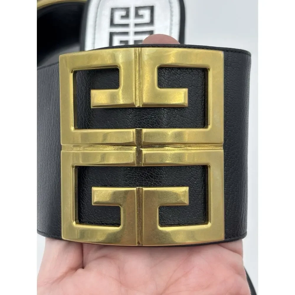 Authentic Givenchy Toe Ring Flat Sandal Black Leather Gold Logo Size 37.5 / 7 - Picture 8 of 12